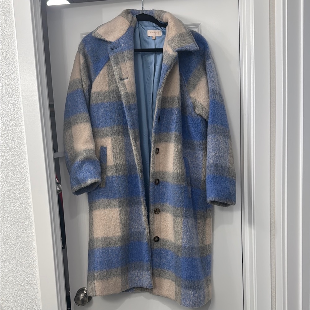 Blue and Beige Plaid Coat